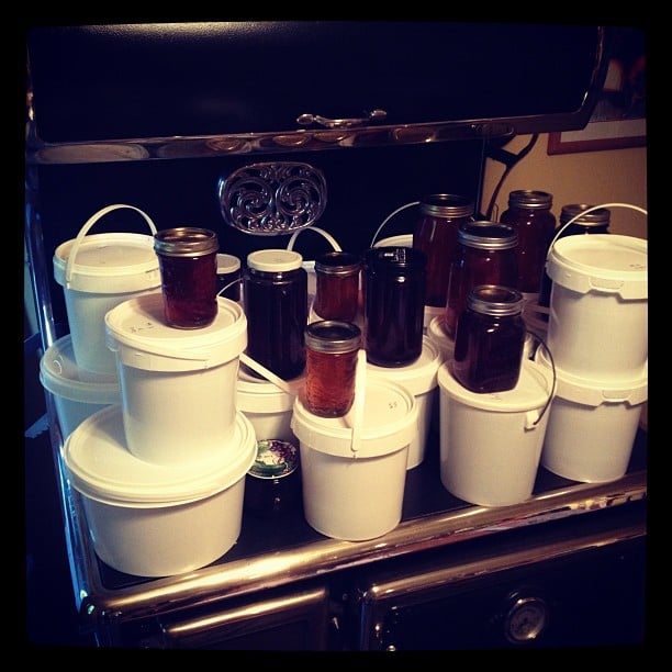 A small sampling of my father-in-law's honey crop for this season!  Well over 500 lbs!