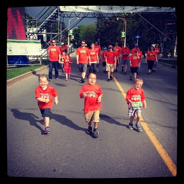 Crossing the finish line - Jack, Jasper, and Isaac. MPS Heroes, and the reason we work as hard as we do. #HOPE