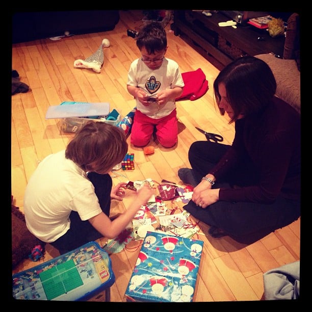 Wrapping gifts with Mom...