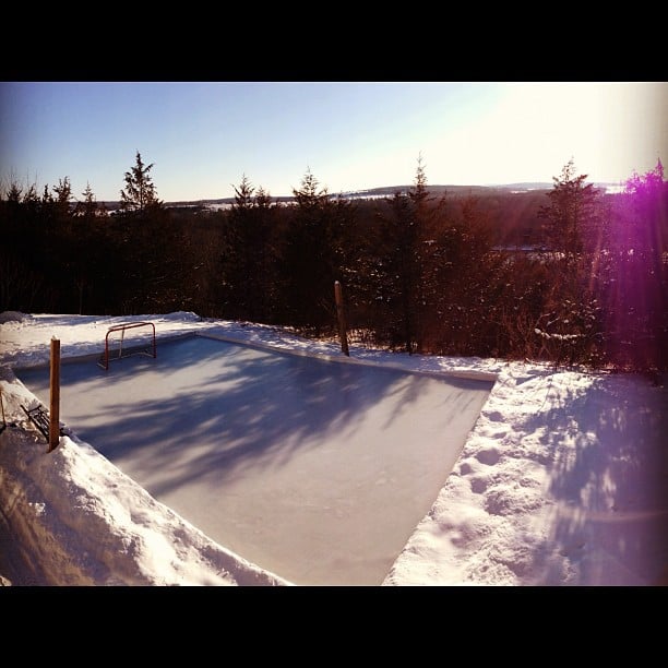 Backyard rink is ready for skaters!  Let us know if you want to come over with your kids (or yourselves!) for a skate, some hot chocolate, and a hot tub :-)