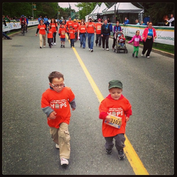 Crossing the finish line! Isaac and Jasper. #HOPE