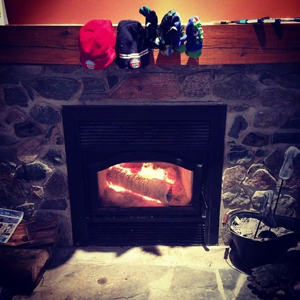 Little Isaac Foundation hats and mitts warming by the fire on our snow day!