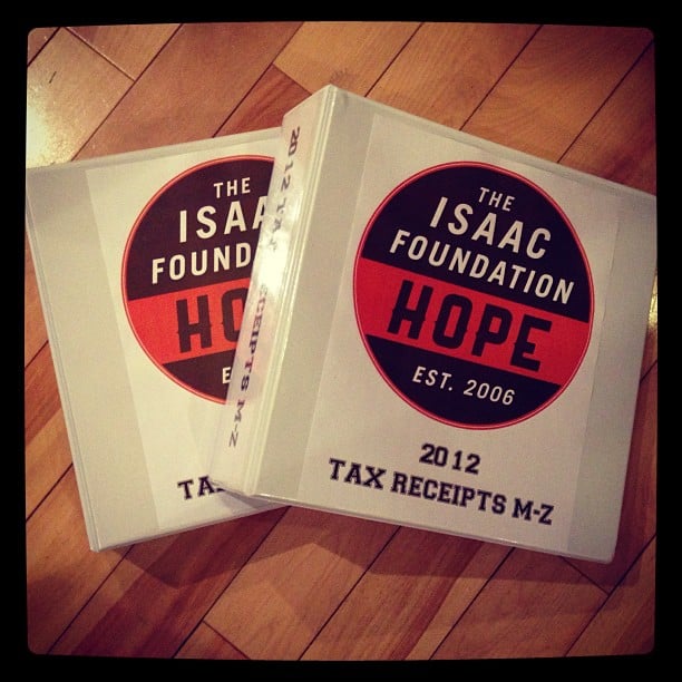 2012 Tax Receipts. 2 full binders of kind, caring, and compassionate donors. Thanks do fighting along side us. #hope